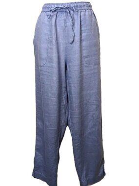 Andrea Jovine 100% Linen Drawstring Pants Chambray Blue Cropped Medium 8/10